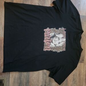 Black Graphic T-Shirt with Pink and White Design